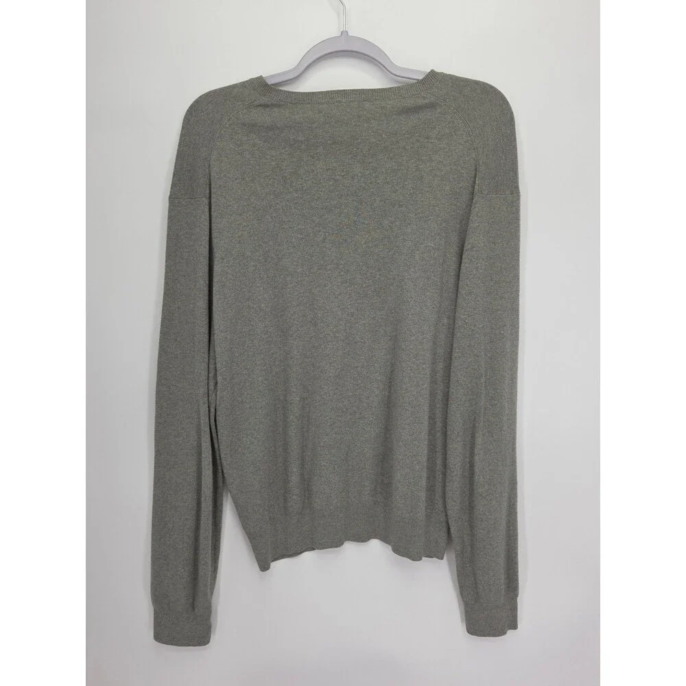 Polo Ralph Lauren Mens Large Pima Cotton V Neck Sweater Gray Green Pony